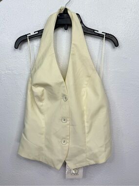 Morrisday The Label Halter Vest Top Womens Size S Butter Yellow Button Front